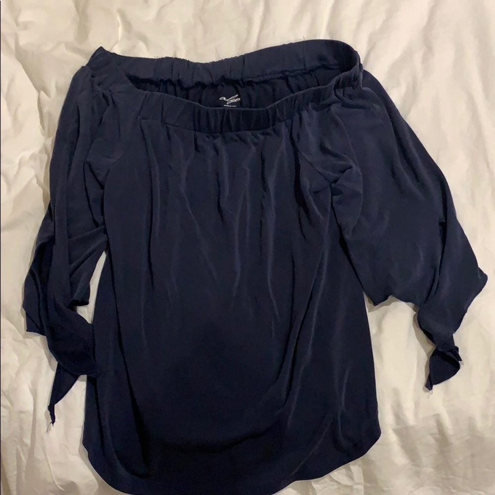 Blue off the shoulder shirt
